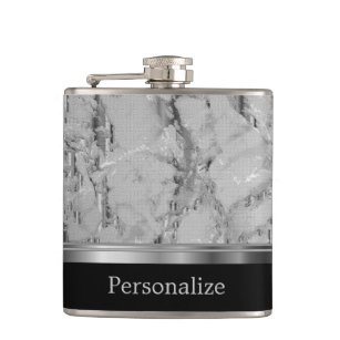 Marble Grey Stone with Silver Accents Hip Flask