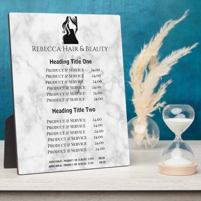 Marble Hair Beauty Salon Pricing & Services Plaque (Side)