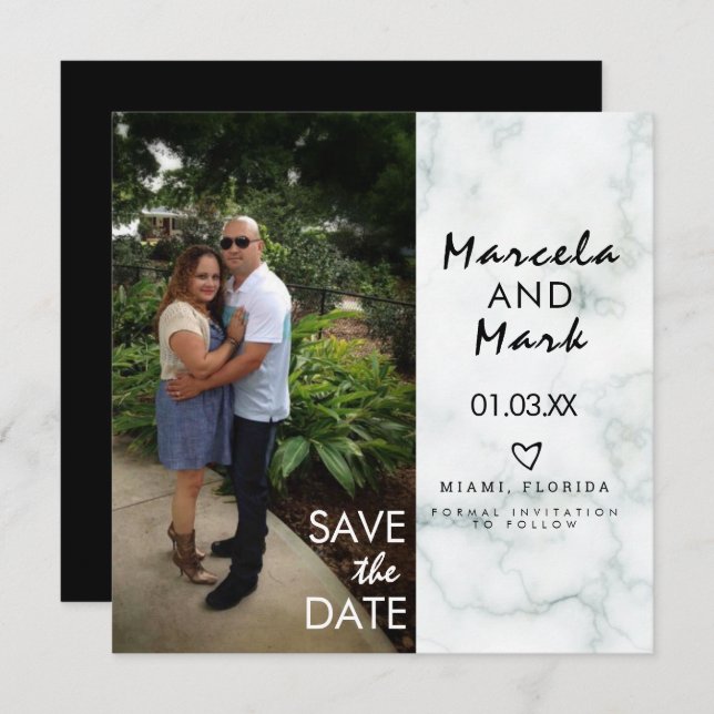 Marble Hearts Save The Dates Photo Postcard (Front/Back)