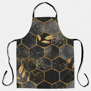 Marble Hexagon, Golden Leaves Texture. Apron