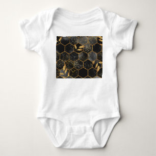Marble Hexagon, Golden Leaves Texture. Baby Bodysuit