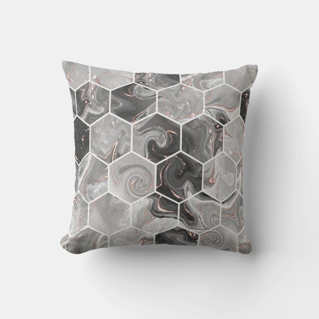 Marble hexagon seamless texture with gold pattern cushion (Front)
