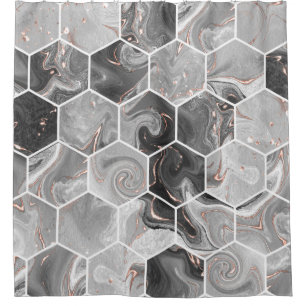 Marble hexagon seamless texture with gold pattern shower curtain