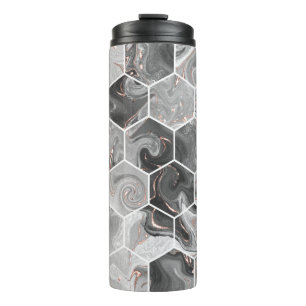 Marble hexagon seamless texture with gold pattern thermal tumbler
