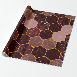 Marble hexagon seamless texture with gold wrapping paper