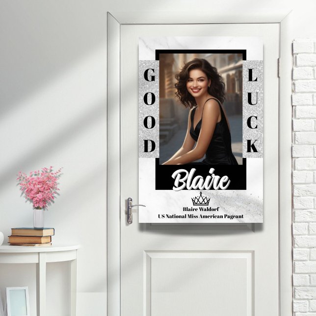 Marble Ice Pageant Door Banner Poster (Give your pageant titleholder a fabulous send-off with a custom door poster in marble ice design)