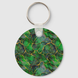 Marble in Emerald Green and Gold Veins Key Ring