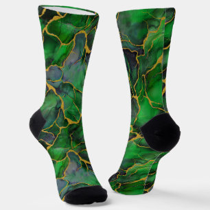 Marble in Emerald Green and Gold Veins Socks
