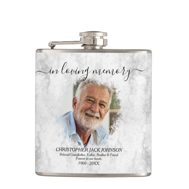 Marble In Loving Memory Funeral Memorial Tribute Hip Flask (Front)