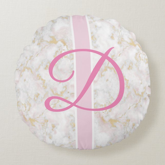 Marble Initial Personalised Pink Pillow Poufs (Front)