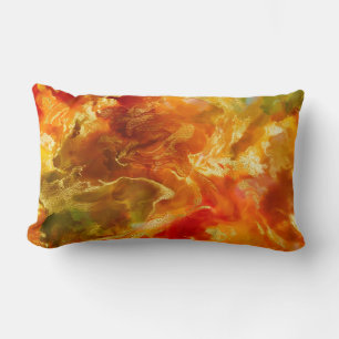 Marble ink red, orange, gold, green print pillow