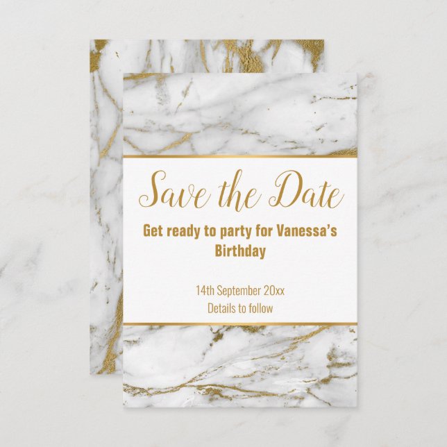  MARBLE INSPIRED WHITE GOLD SAVE THE DATE  ANNOUNCEMENT (Front/Back)