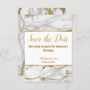  MARBLE INSPIRED WHITE GOLD SAVE THE DATE  ANNOUNCEMENT