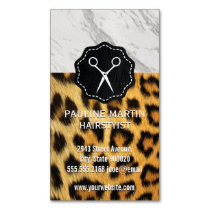 Marble Leopard Print Stylist Magnetic Business Card