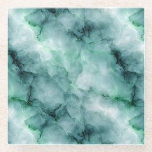 Marble -Like Texture in Light Mint Green Glass Coaster