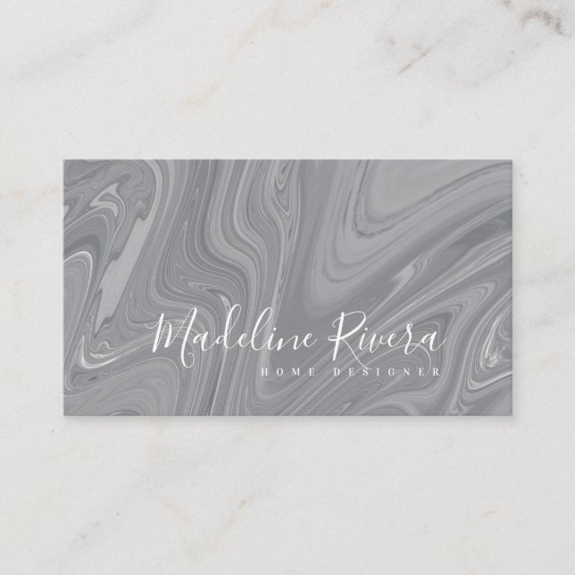 Marble Liquid Agate Style Salon Home Interior Grey Business Card (Front)