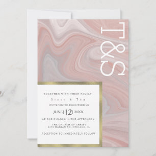 Marble Liquid Blush Gold Typography Wedding Invitation