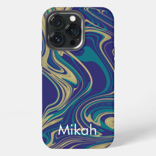 Marble Liquid Faux Gold Blue Greenish iPhone 13 Pro Case