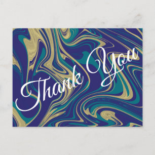 Marble Liquid Faux Gold Blue Greenish Thank You Postcard