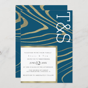 Marble Liquid Gold Agate Typography Wedding Invitation