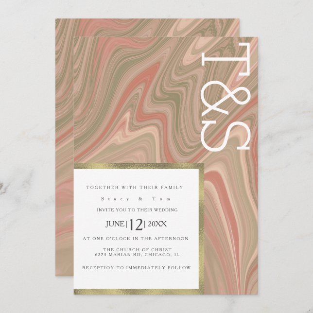 Marble Liquid Terracotta Agate Typography Wedding Invitation (Front/Back)