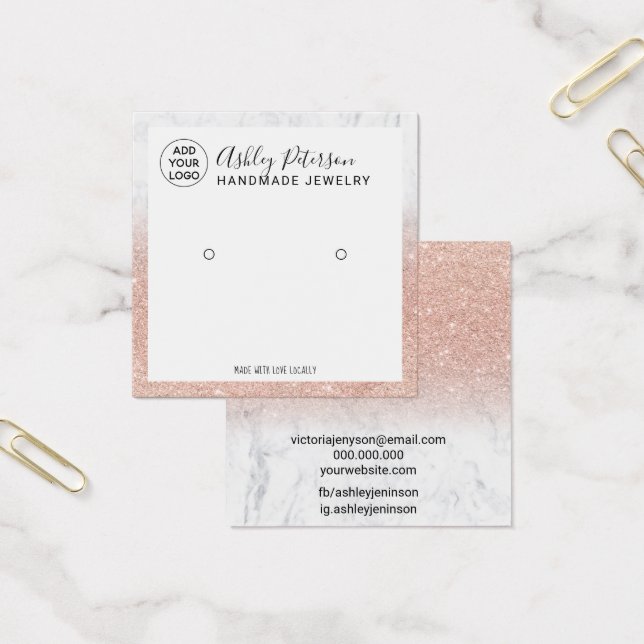 Marble logo rose gold glitter stud earring display (Office)