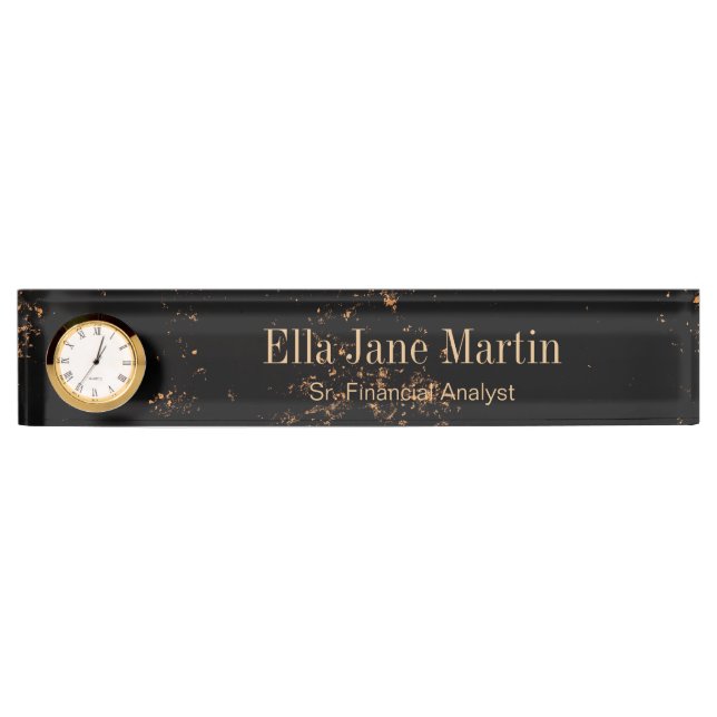 Marble Look Name Plate With Clock Desk Sign (Front)