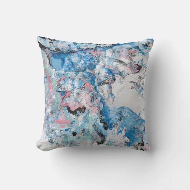 Marble Look Pink Blue Purple White Colours Abstrac Cushion (Front)