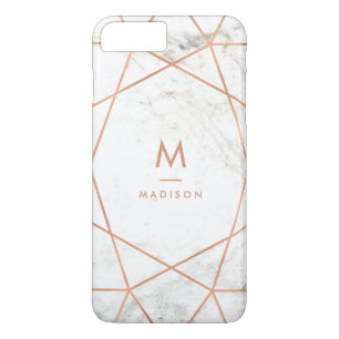Marble Look with Faux Rose Gold Geometric Pattern iPhone 8 Plus/7 Plus Case