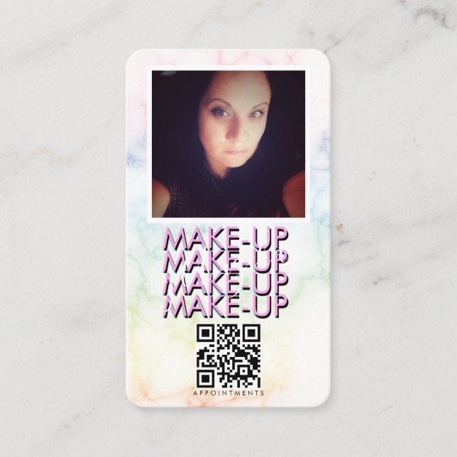 Marble Makeup Salon QR Code Photo   Business Card (Front)