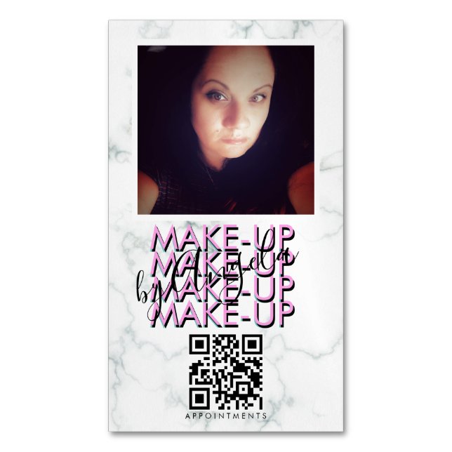 Marble Makeup Salon QR Code Photo   Magnetic Business Card (Front Vertical)
