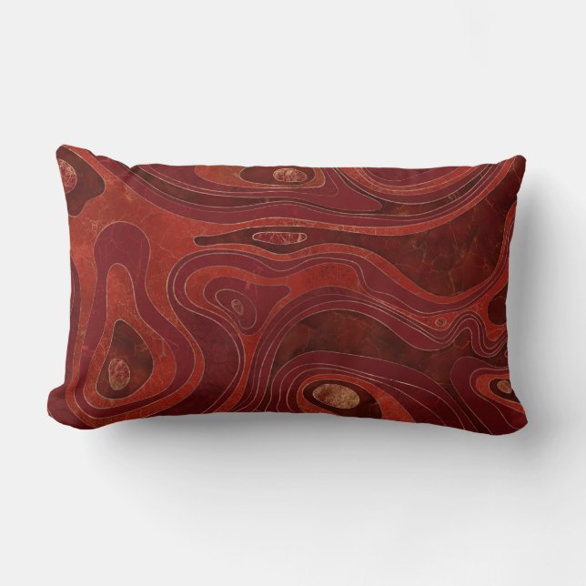 Marble Map -Deep Reds and Gold Lumbar Cushion (Front)