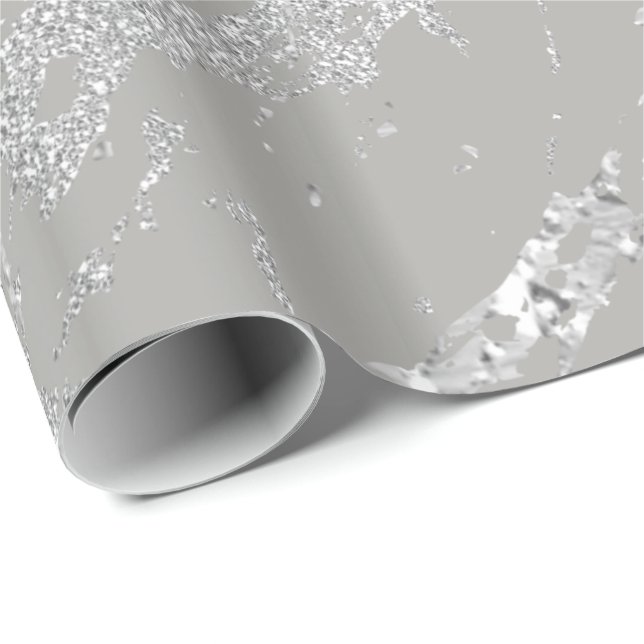 Marble  Metallic Silver Grey Strokes Abstract VIP Wrapping Paper (Roll Corner)