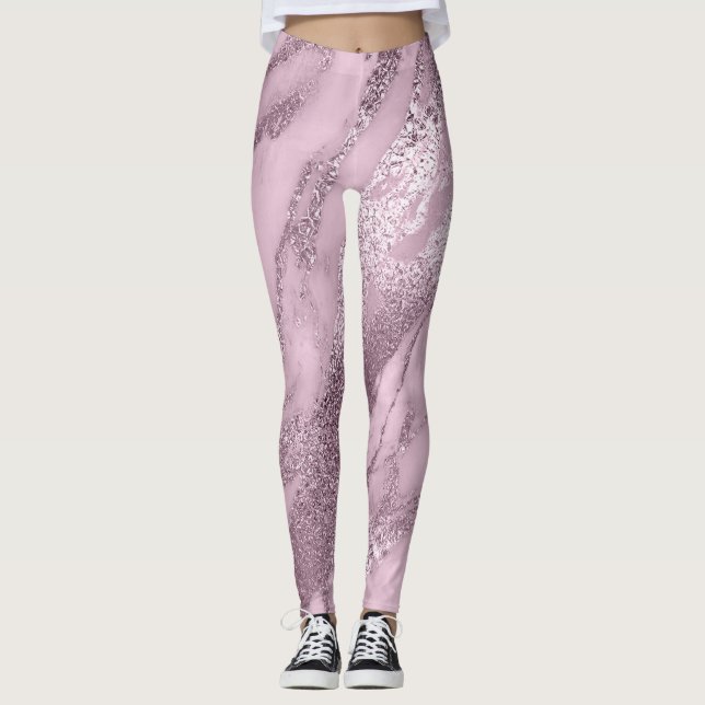 Marble Minimal Abstract Metallic Lilac Lavanda Pin Leggings (Front)