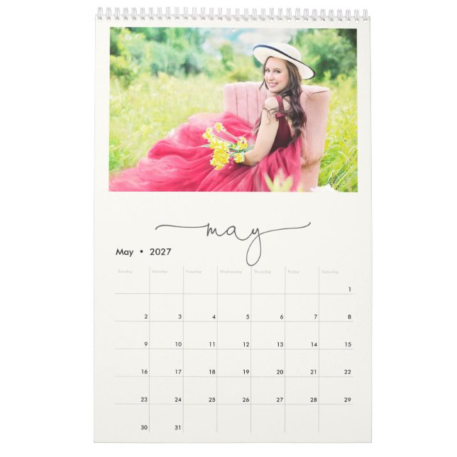 Marble Minimalist Script Multi Family Photo Calendar (May 2027)