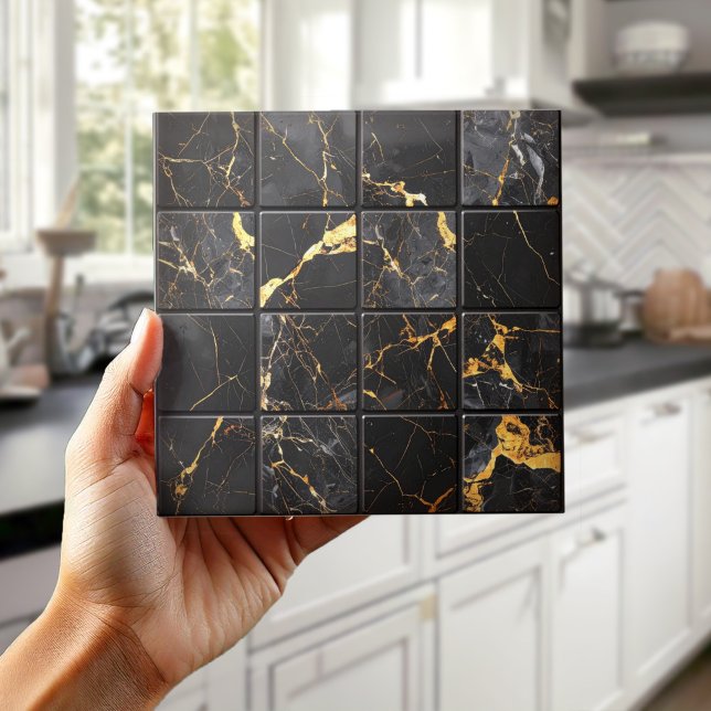 Marble Mix 4x4 Squares Black/Gold ID1186b Ceramic Tile (Creator Uploaded)