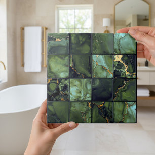 Marble Mix 4x4 Squares Olive Green ID1185c Ceramic Tile