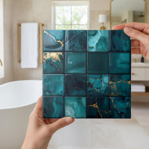 Marble Mix 4x4 Squares Teal ID1185a Ceramic Tile