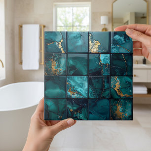 Marble Mix 4x4 Squares Teal ID1186b Ceramic Tile