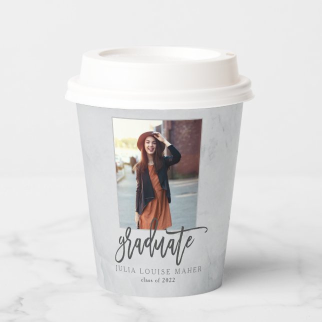 marble modern elegant photo graduate paper cups (Front)