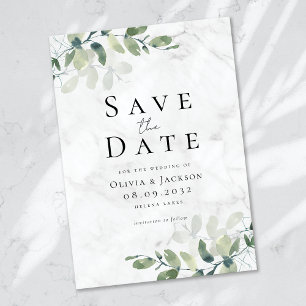 Marble Modern Eucalyptus Typography Wedding Save The Date