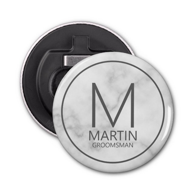 Marble Modern Personalised Monogram&Name Groomsmen Bottle Opener (Front)