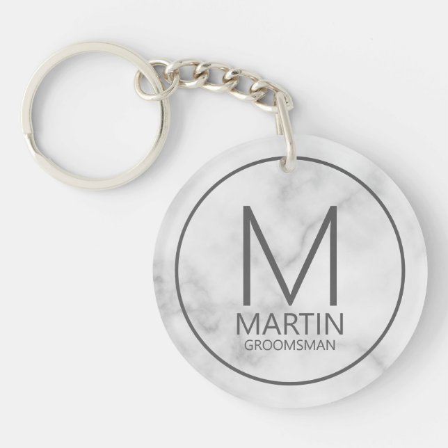 Marble Modern Personalised Monogram&Name Groomsmen Key Ring (Front)