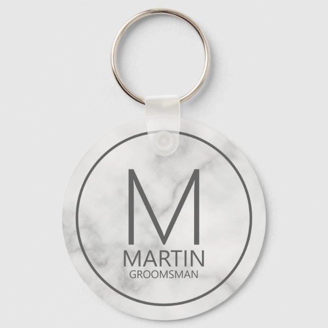 Marble Modern Personalised Monogram&Name Groomsmen Key Ring (Front)