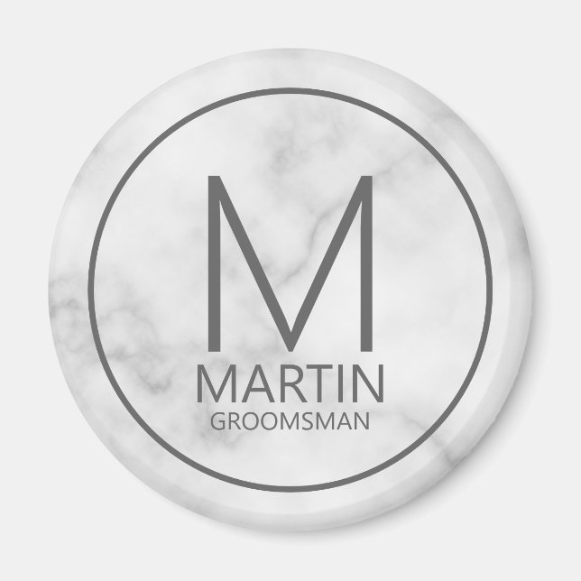 Marble Modern Personalised Monogram&Name Groomsmen Magnet (Front)