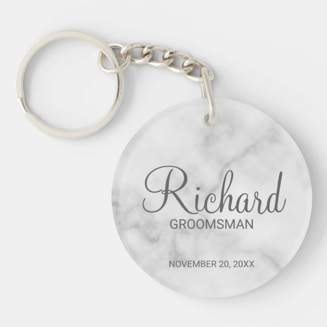 Marble Modern Script Personalised Groomsman Key Ring (Front)