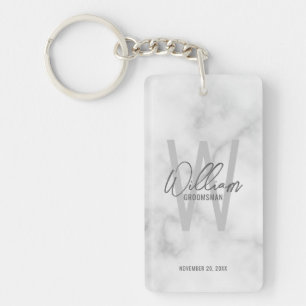 Marble Modern Script Personalised Groomsmen  Key Ring