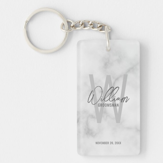 Marble Modern Script Personalised Groomsmen  Key Ring (Front)