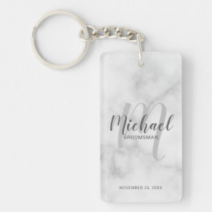 Marble Modern Script Personalised Groomsmen Key Ring