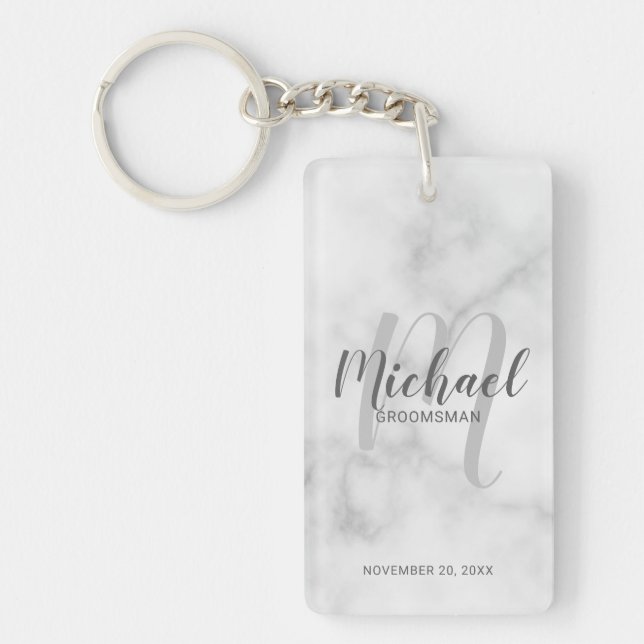 Marble Modern Script Personalised Groomsmen Key Ring (Front)